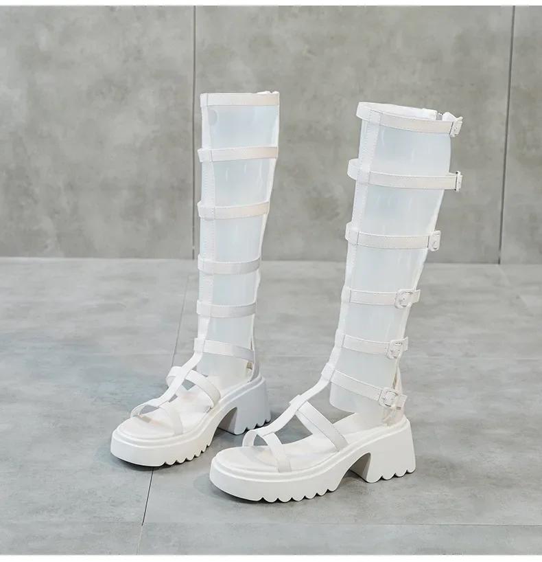 

Модные длинные римские босоножки с открытым носком для женщин на лето 2025 года, на тонком высоком каблуке, с задней молнией. 39 бежевый