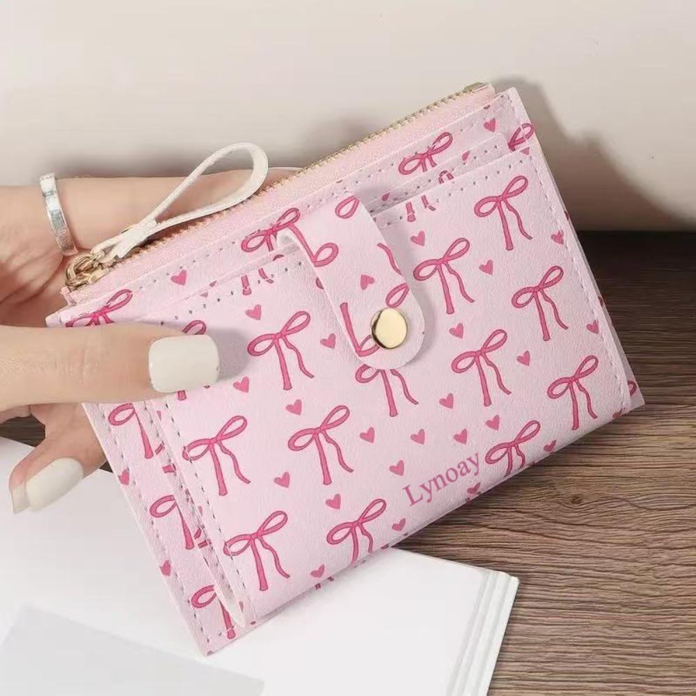 New Ultra-thin Short Wallet Zipper Bowknot Card Clip Lightweight Coin Purse Women