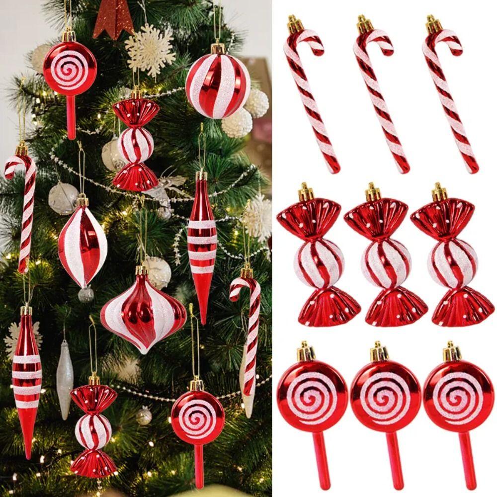 14pcs/set Lollipop Xmas Tree Hanging Pendants Red Christmas Tree Hanging Ornaments Party