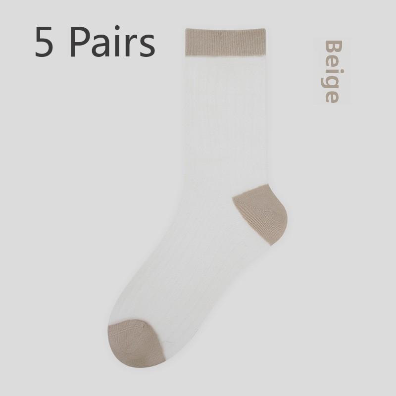 

5 пар весенних и летних тонких прозрачных шелковых носков средней длины, дышащие модные эластичные шелковые носки для женщин 5 Pairs бежевый