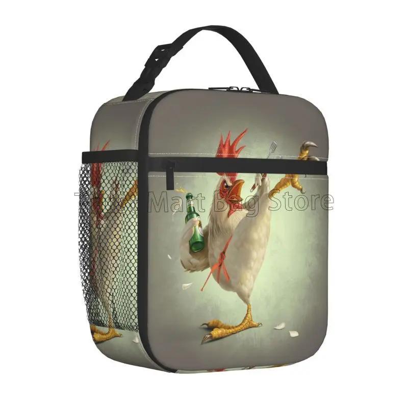 Chickens Rooster Print Insulated Lunch Bag Unisex Reusable Portable Waterproof Thermal Oxford Lunch Box for Work Picnic Travel