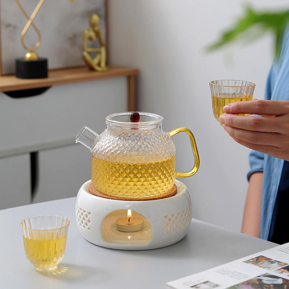 Teapot Warmer Porcelain Coffee Pot Heater Teapot Base with Cork Stand Tea Coffee Water Warmer