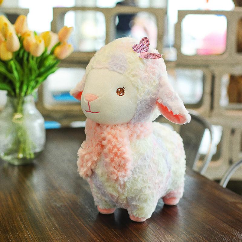 Cute Sheep Rainbow Plushie Animal Toy With Short Pile Fabric For Kids Playroom