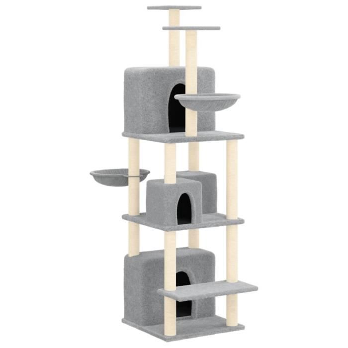 171601 vidaXL Arbre à chat avec griffoirs en sisal Gris clair 180 cm