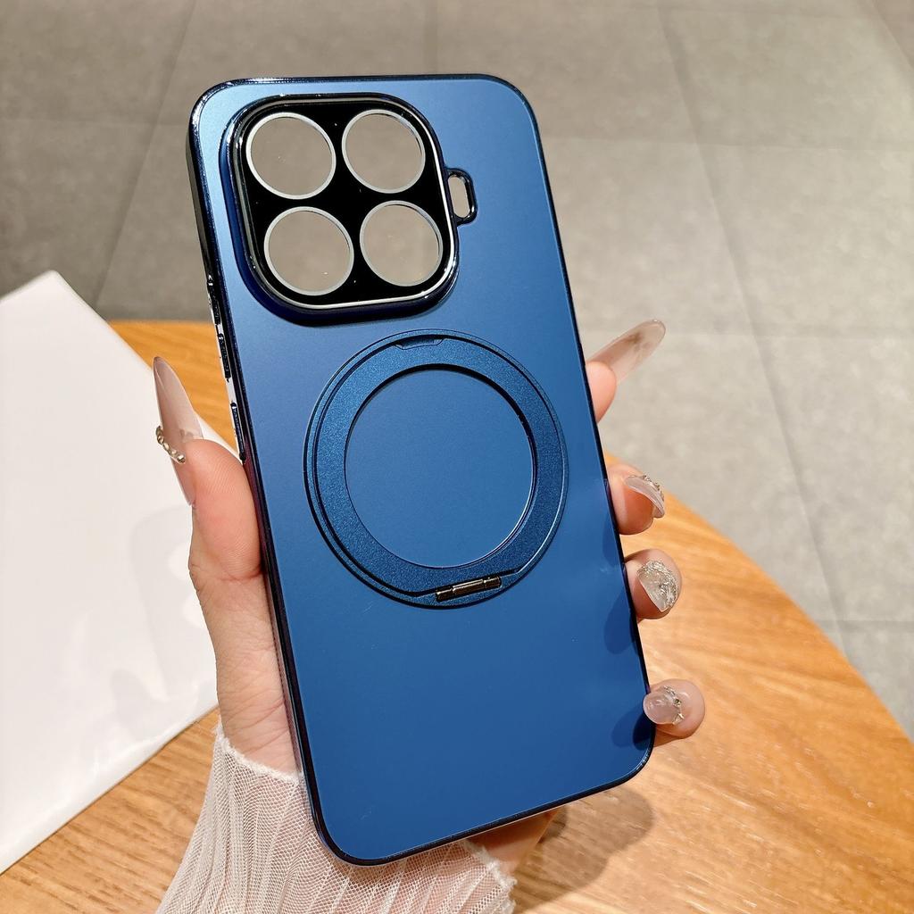 Luxury AG Frosted Anti-fingerprint Electroplated Case for Xiaomi 17T Pro 15T Pro Magnetic 360° Rotation Bracket Shockproof Cover
