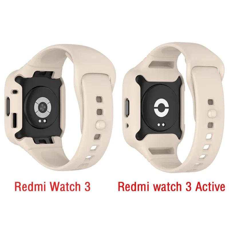 Silicone Strap with Case for Redmi Watch 3 / Redmi Watch 3 Active Strap Replacement Bracelet Protective Shell Cover