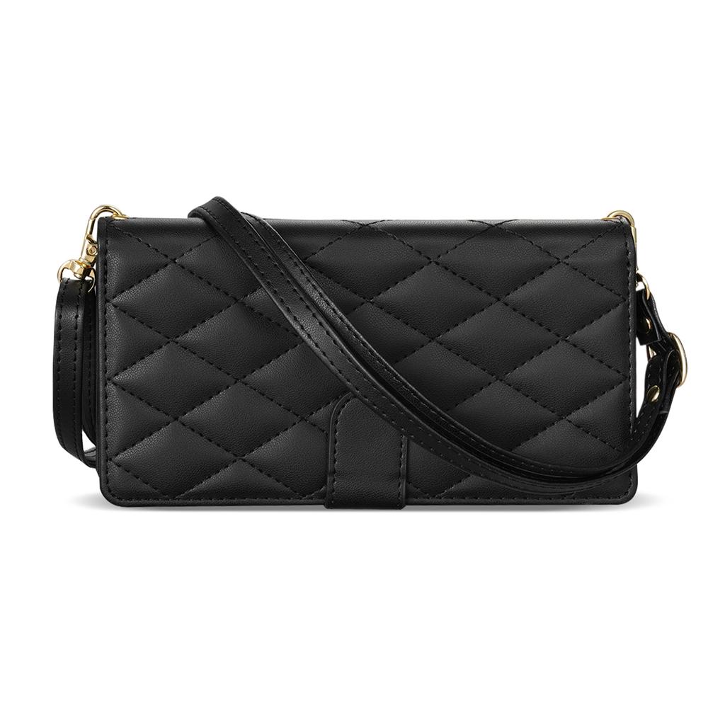 For iPhone 17 Air Case Rhombus Stitching Leather Wallet Phone Cover with Long/Short Strap