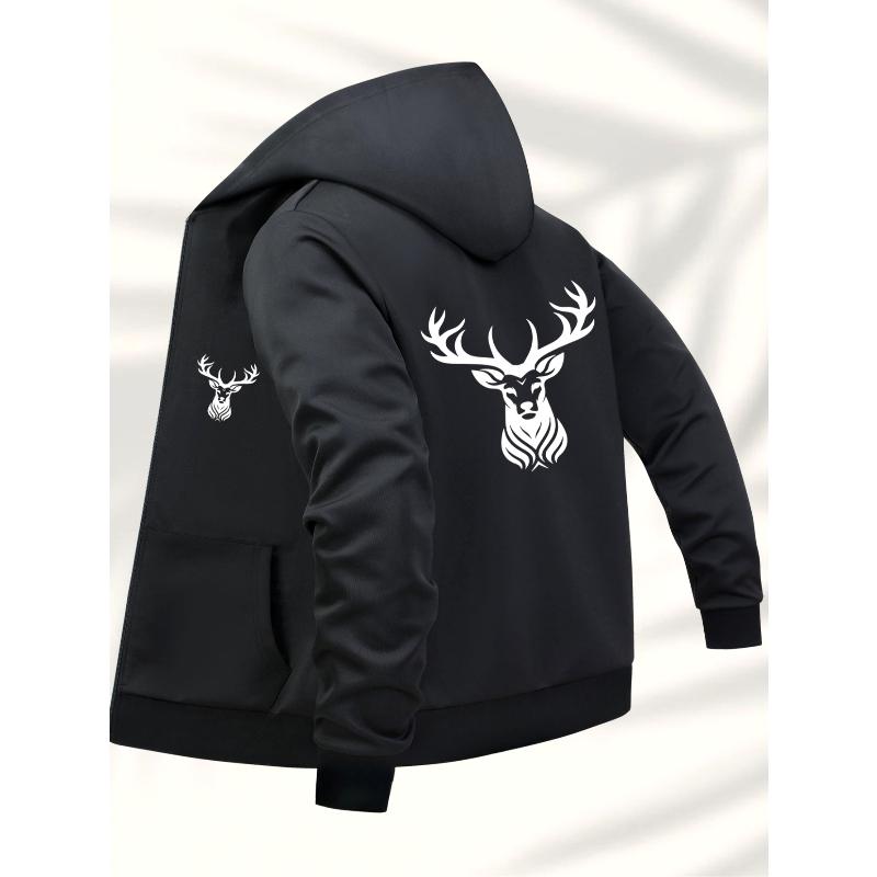 Warm Polyester Hooded Jacket Fleece Lined Windproof Casual Outerwear S