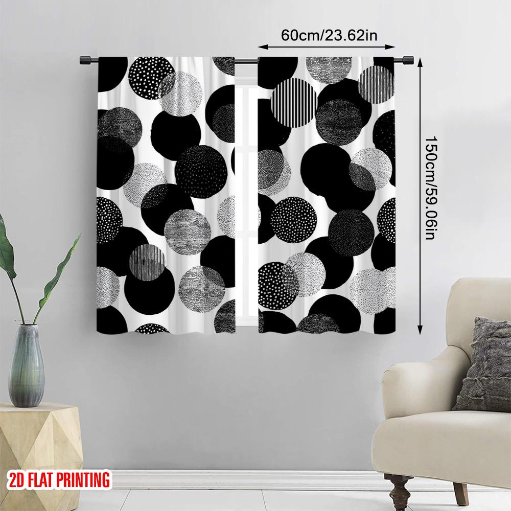 2pcs,2D Plane Printing Creative Curtains Black and White Circles Versatile 100% Polyester (without Rod) Versatile All Use for