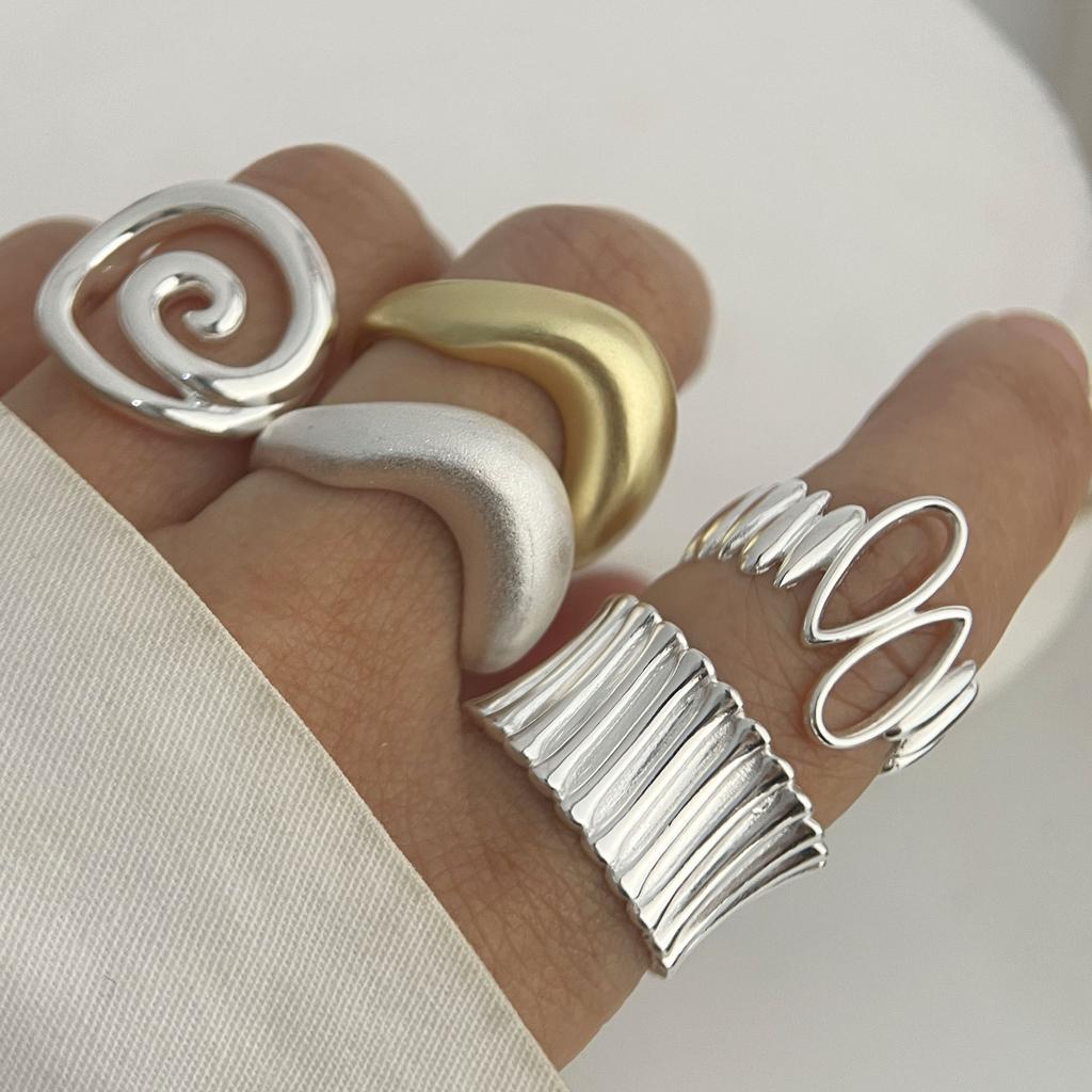 925 Silberringe für Damen Paar Minimalistisch Handgefertigt Einfach Runder Linienring Party Schmuck Geschenk Allergievorbeugend