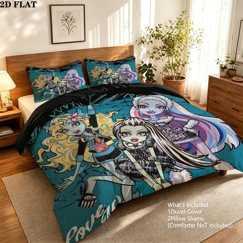 Monster High Pattern Bedding Quilt Set Home Decoration Gift (1 * duvet cover + 2 * pillowcase without core)