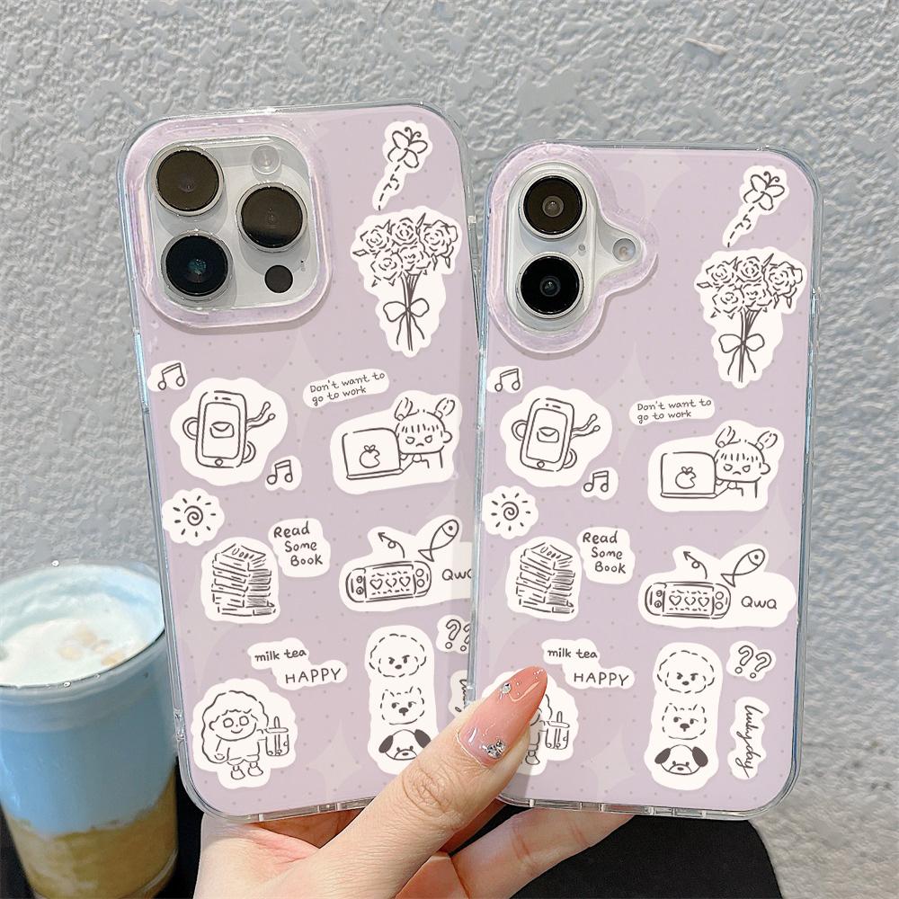 Painted Phone Case for iPhone 12 13 15 16 iPhone 16 12 13 14 15 Pro  14 15 16 Pro Max Coverage Shockproof Anti-Fingerprint Fresh Style Protective Case