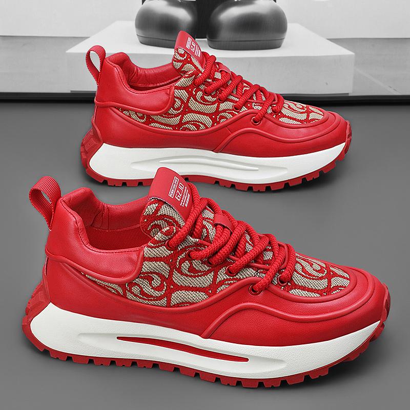 

Кроссовки мужские дизайнерские кроссовки модные повседневные из микрофибры кожа ткань дышащая высота увеличенная платформа обувь 39 красный