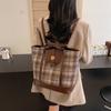 Autumn woolen plaid large-capacity bag women's 2025 new retro tote bag versatile casual backpack