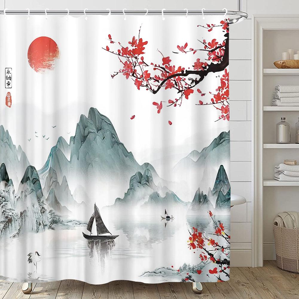 Japanese Style Series Ukiyoe Shower Curtain Ocean Waves Waterproof Curtains Polyester Printing Bathroom Decor Partition Screen