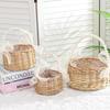 Handwoven Basket With Pearl Handle Wicker Rattan Picnic Natural Woven Storage Basket Wedding Birthday Party Flower Basket Decor