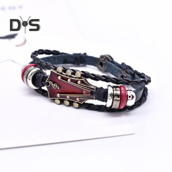 2/3 ks Náramek na punkovou kytaru Retro umělá kůže Zinková slitina Rock Music Náramek Ručně vyrobený pletený vícevrstvý zavinovací náramek pro muže