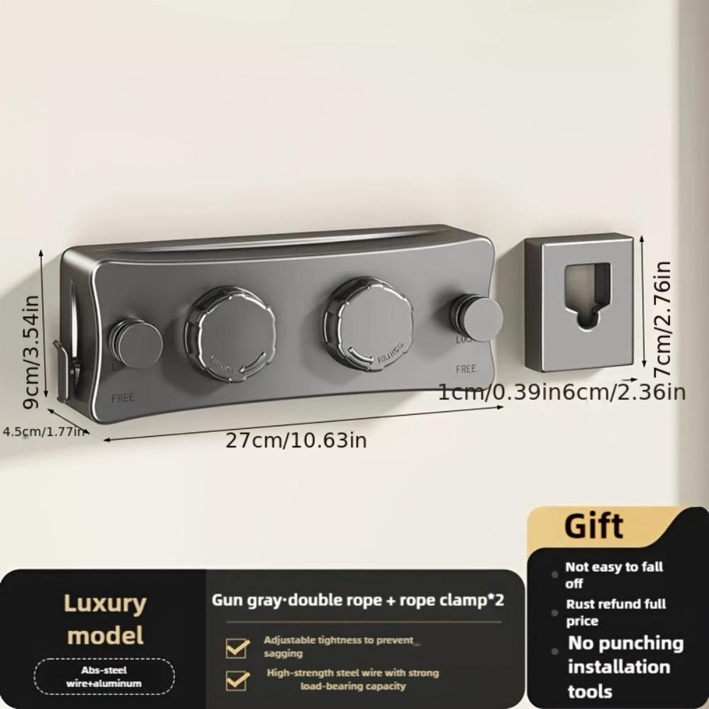 

304 Stainless Steel Double Rope Clothesline - 5.1m Invisible, Pull-out & Retractable, Anti-Sagging & Rustproof, Ideal for Balcony & Window Use серый