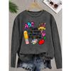 Teacher's Day Women's Elegant Style Colorful Chalk Letter Print Pattern Round Neck Long Sleeve for Spring Summer Autumn and Winter T