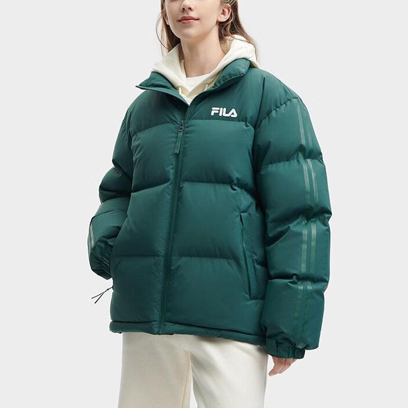 Fila Letter Logo Printed Lined Loose Thick Warm Jacket Down Coat Unisex Jackets Show-Peak-Green F51U349901F-GN