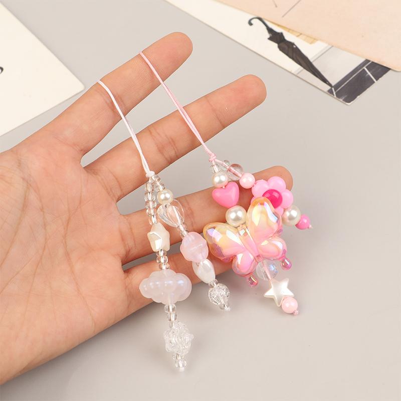 Clear Bead White Star Moon Cloud Cute Phone Charm Strap Keychain Cellphone Flower Lanyard Bag Earphone Camera Pendant