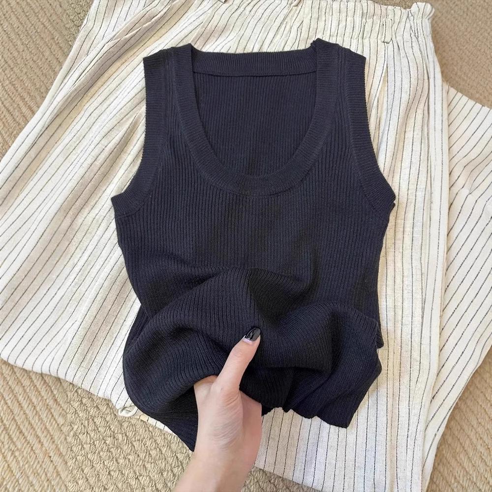 Korean Style U-Neck Knit Vest Women’s Slim Fit Sleeveless Camisole - Summer/Spring Wear