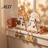 Wooden Ghost Figurines for Fall Harvest Festival Ornament Autumn Home Desktop Decoration, Cute Atmosphere Accessories Halloween Tabletop Figurine with