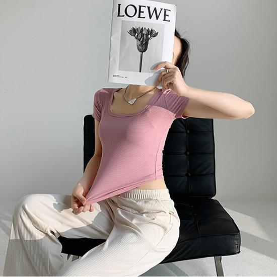 Kurzärmlige Oberbekleidung mit U-Ausschnitt und Basis-Frühlingsoutfit, Übergroßes Oberteil in koreanischer Version, Schlankheits-T-Shirt für den Sommer für Damen