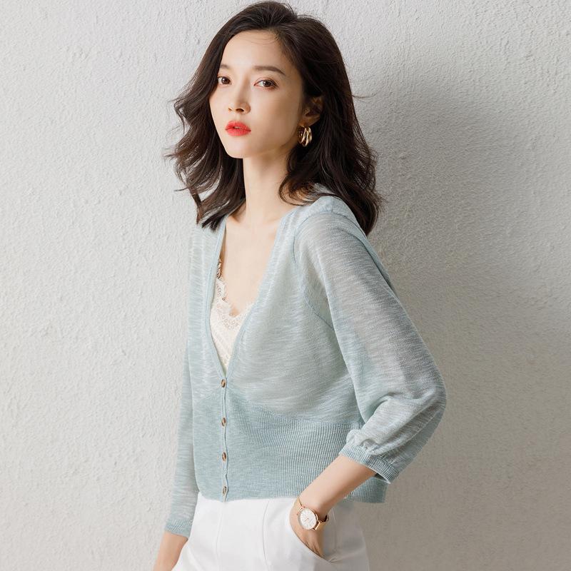 Summer New Short Sunscreen Clothes, Shawl Women's Thin Seven-quarter Sleeves, Ice Silk Knitted Cardigan, Small Vest Jacket