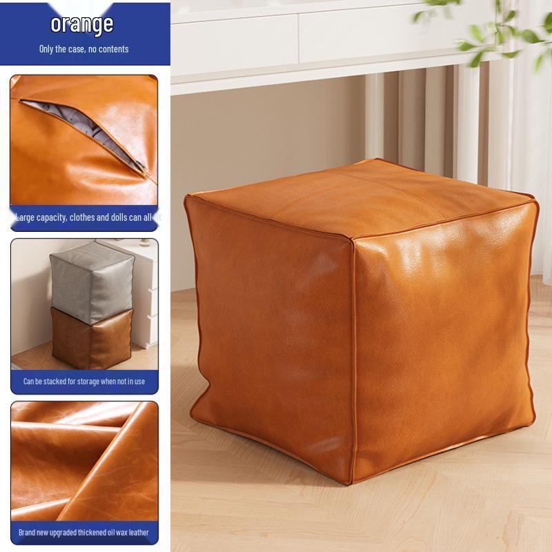 Skórzany marokański puf: Puf z funkcją przechowywania do salonu, Podnóżek do sofy, Stojak na nieużywane ubrania, Stołek do wykuszowego okna
