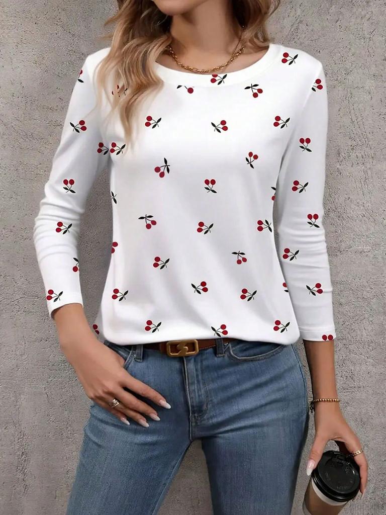 Women's Autumn Casual Tops, Long Sleeve T-Shirt With Color Block Patchwork Printed Pattern, Classic Design, Versatile, Comfortable Dusty Pink