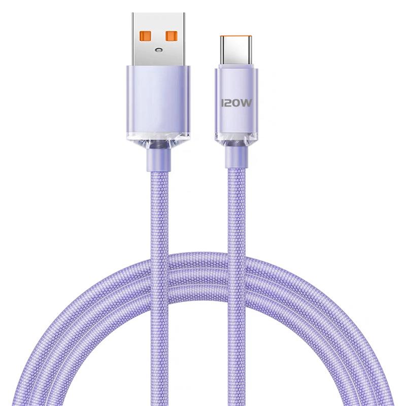 

120 Вт 6A Super Charge Cable 1M USB-Type-C Data Cable Быстрая зарядка для Huawei Xiaomi Phone Line Быстрая зарядка фиолетовый