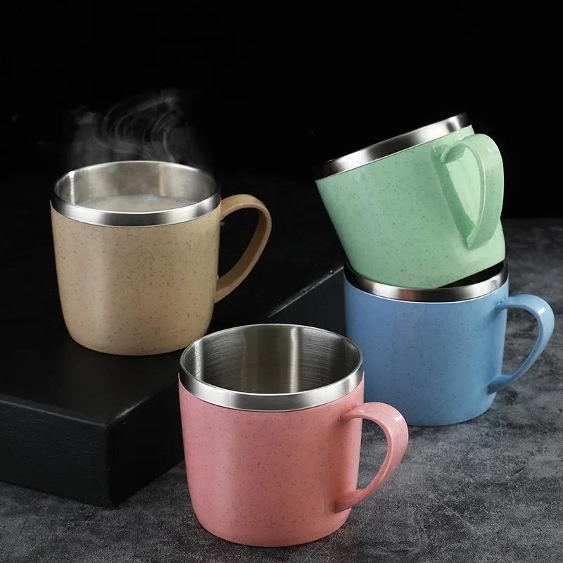 304 Stainless Steel Water Cups Coffee Milk Mugs Double Layer Water Cups Children Cups with Handle Tea Drinks Mugs Drinkware