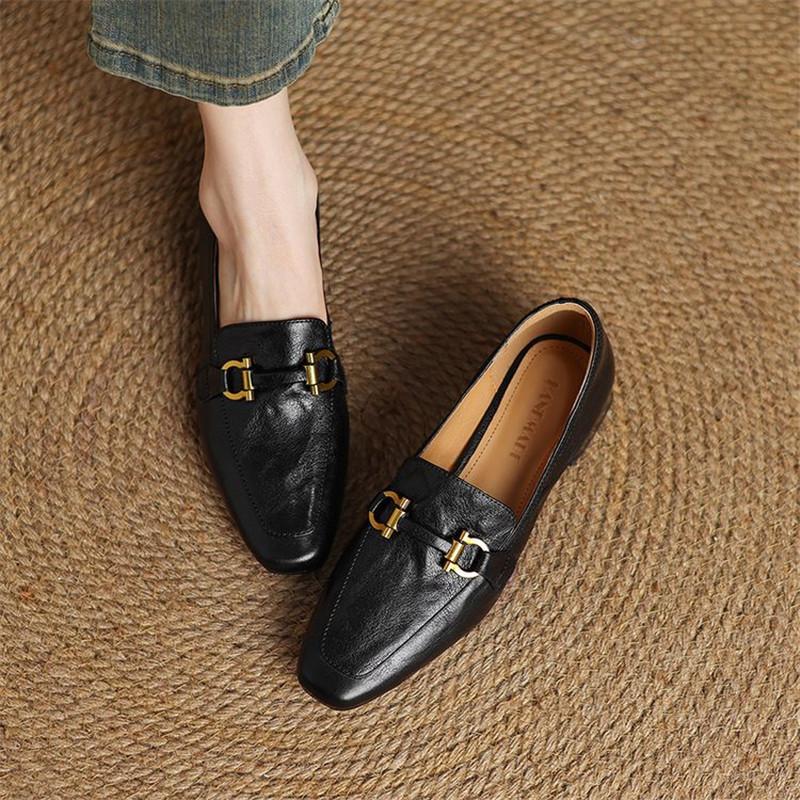 Fashion New Spring Sheep Leather Woman Shoes Square Toe Women Pumps Shoes for Women Chunky Heel Loafers Fashion Casual Low Heel Shoes