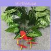 Silk Artificial Plants Multi Branch Red Palm Heart Ear Leaves Wedd Office Decor
