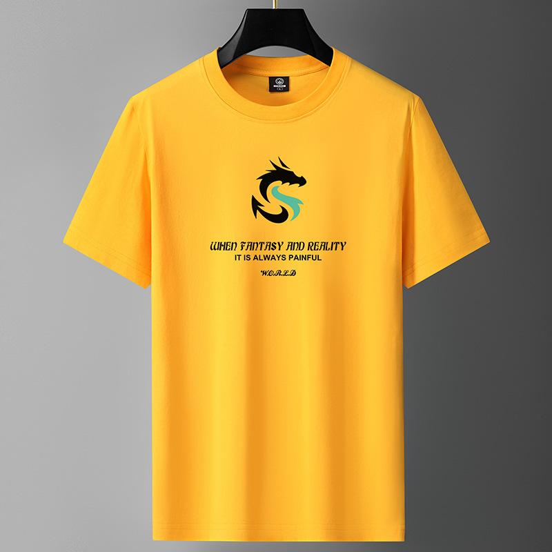 Dragon Pattern M-6XL Pure Cotton Mens Short-sleeved T-shirt Round Neck Boy Casual Tee Shirt