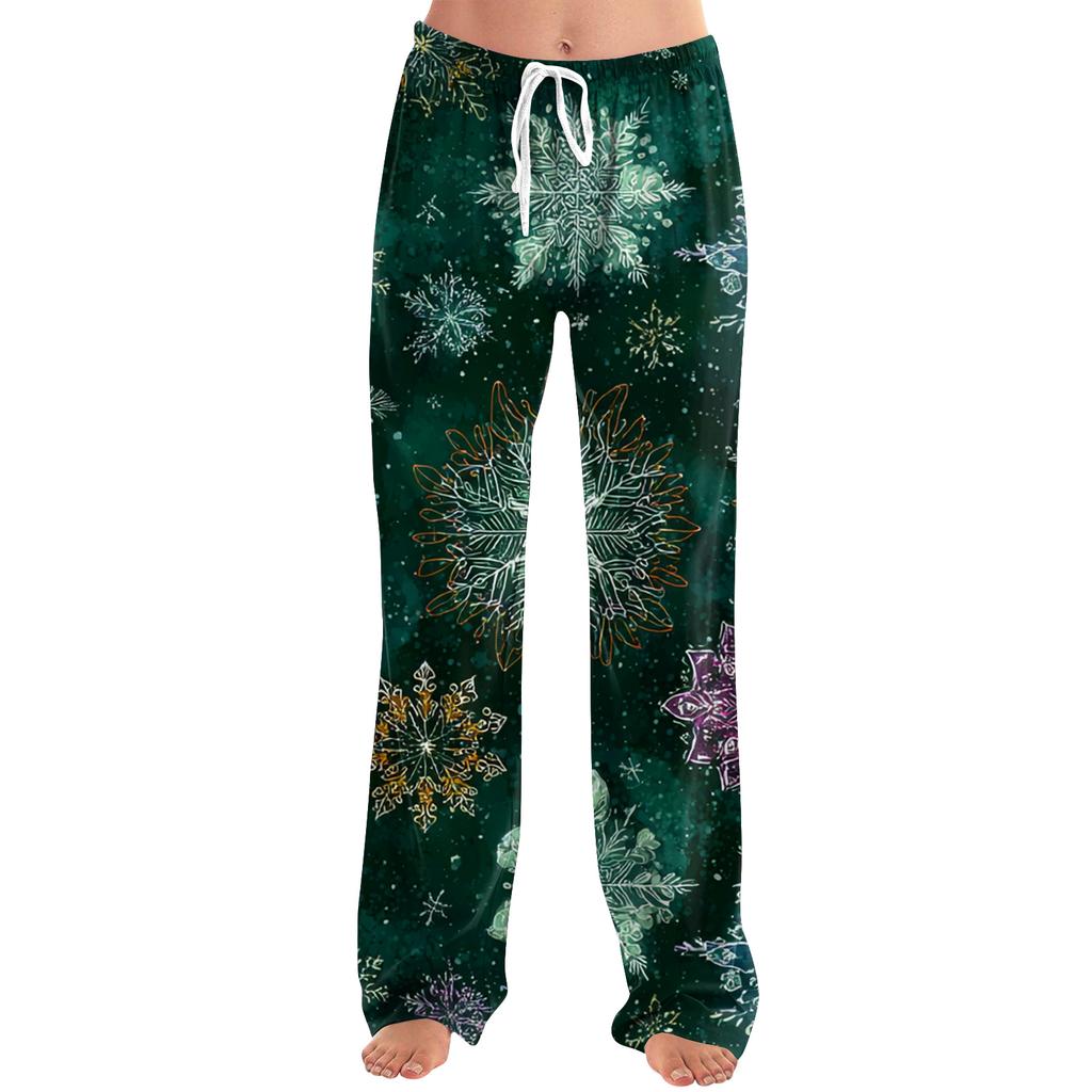 Ladies' Loose And Casual Christmas Printed Wide Leg Pants With Elastic Waistband Drawstring And Pocket Pants