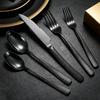 Gold-Plated Hammer Pattern Cutlery Set - 5-Piece Square Handle Stainless Steel Knife, Fork & Spoon Set