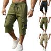 Men's Casual Drawstring Waist Capri Cargo Shorts with Multiple Pockets Loose Fit Knee Length Lightweight Pants for Daily Wear
