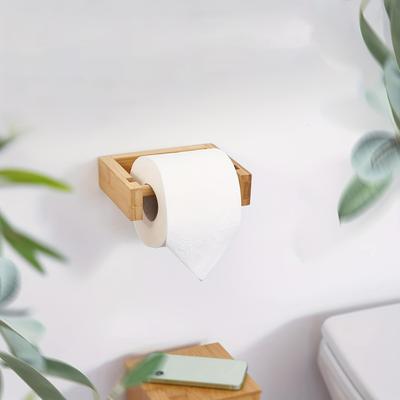 Bambusowy Ścienny Uchwyt na Papier Toaletowy, Drewniany Uchwyt na Papier Toaletowy, Samoprzylepny Uchwyt na Chusteczki Łazienkowe, Drewniany Uchwyt na Rolkę Papieru Toaletowego