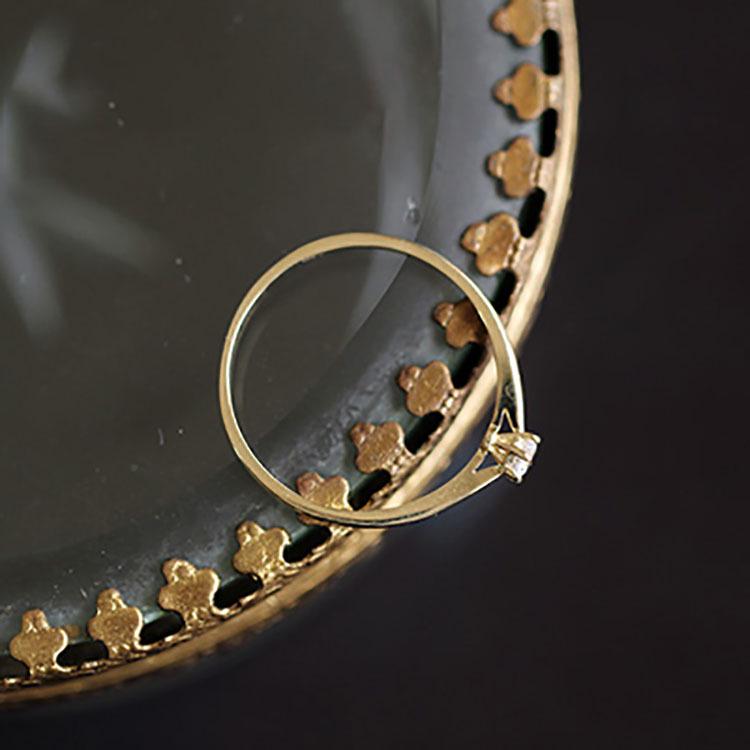 Elegant Six-Prong Diamond Ring: S925 Sterling Silver, Gold-Plated for Women's Index Finger