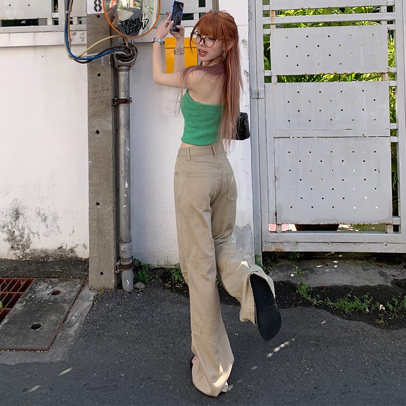 Damen-Jeans mit hohem Bund, Retro-Khaki und weitem Bein