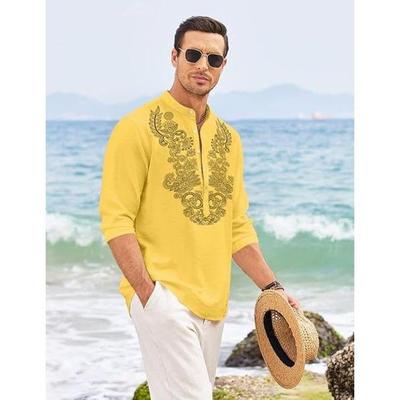 Men’s Cotton Blend Short Kurta with Full Sleeves and Ethnic Neck Design | Casual Crinkle Texture Kurta with Mandarin Collar