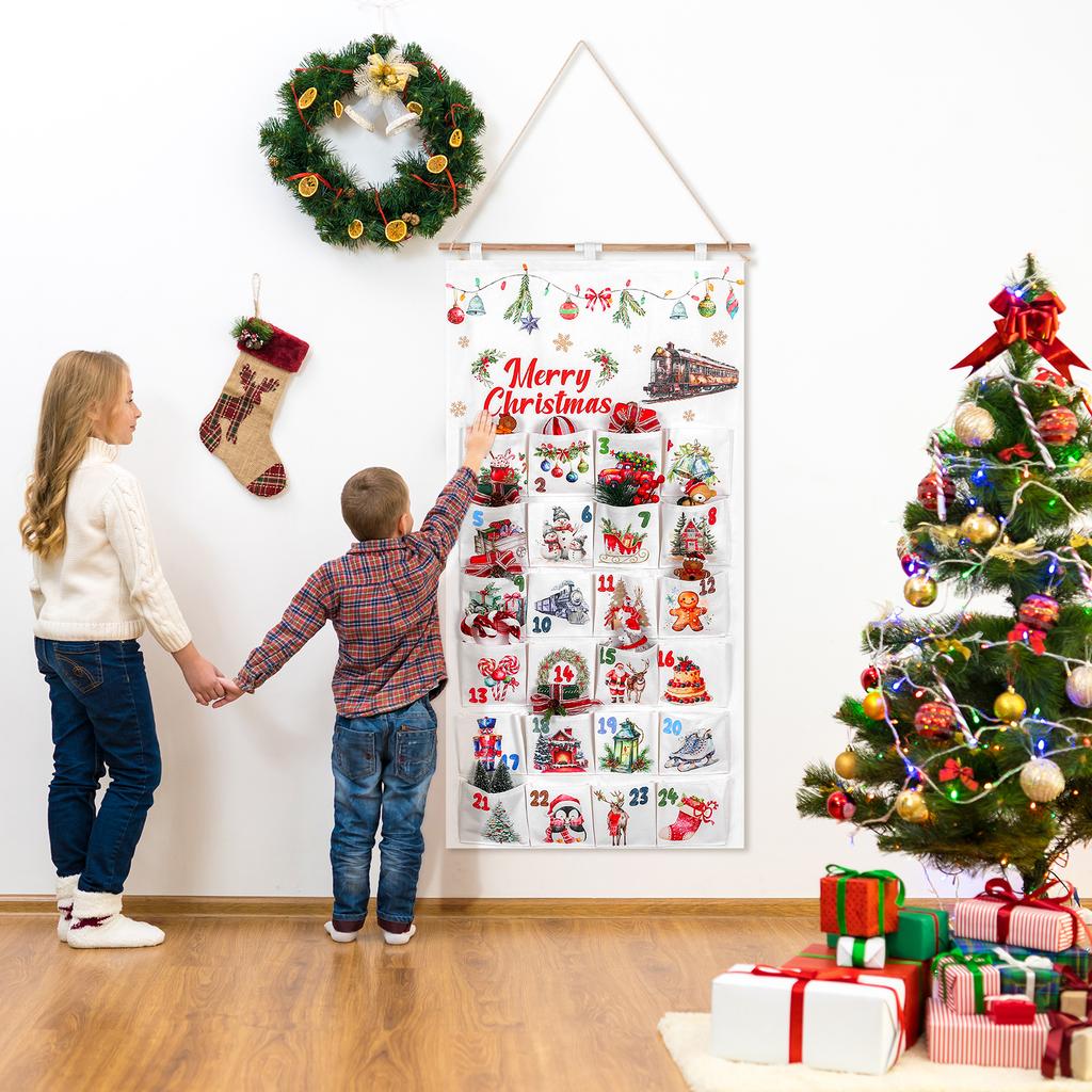 Tkaninowy Kalendarz Adwentowy Świąteczny Z Kieszonkami 24 Dni Odliczanie do Świąt Kalendarz Adwentowy Wiszący Kalendarz Odliczający Do Wypełnienia Reus