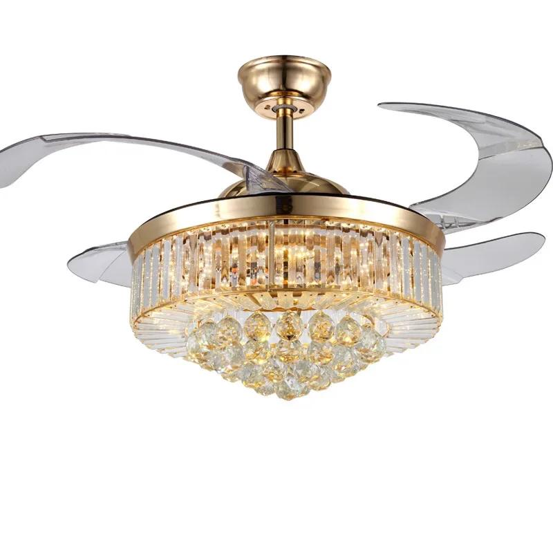 Luxury Gold Crystal Ceiling Fan With Lights 42 Inch Remote Control 110V 220 V Ceiling Fan Nordic Design Chandeliers Fans Lamp