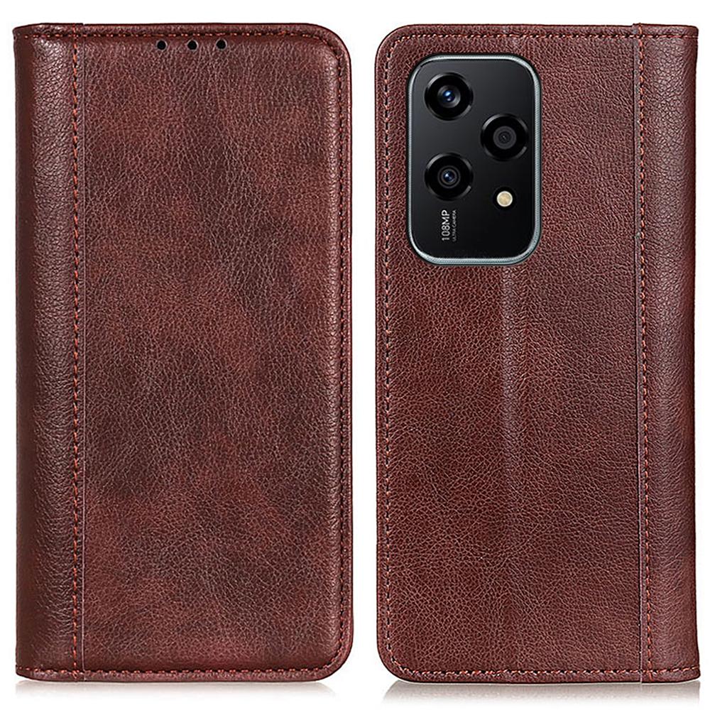 

For Honor 200 Lite Dustproof Split Leather Flip Phone Stand Cover Wholesale Mobile Case Accessories Brown