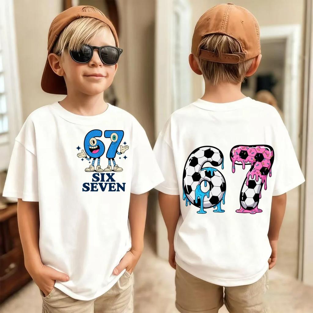 Digital pattern printed T-shirt for boys, summer short sleeved, children's loose and comfortable T-shirt top