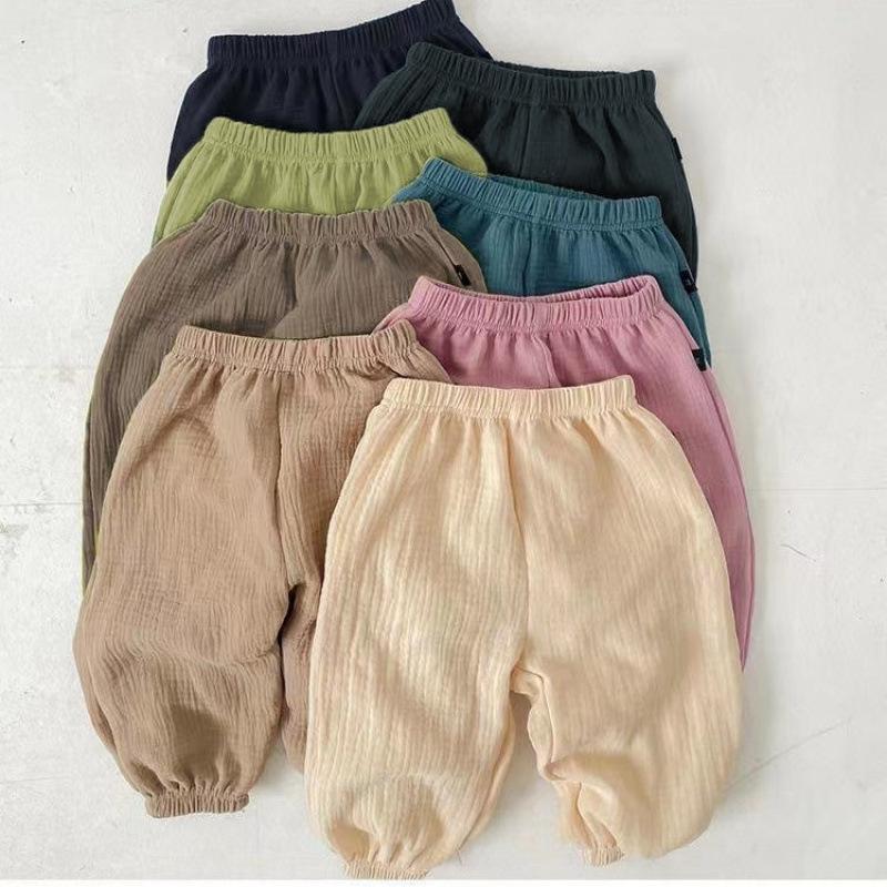 Children's Summer Retro Solid-Color Pants: Small Kids' Cuffed Casual Pants, Mosquito-Repellent Long Pants