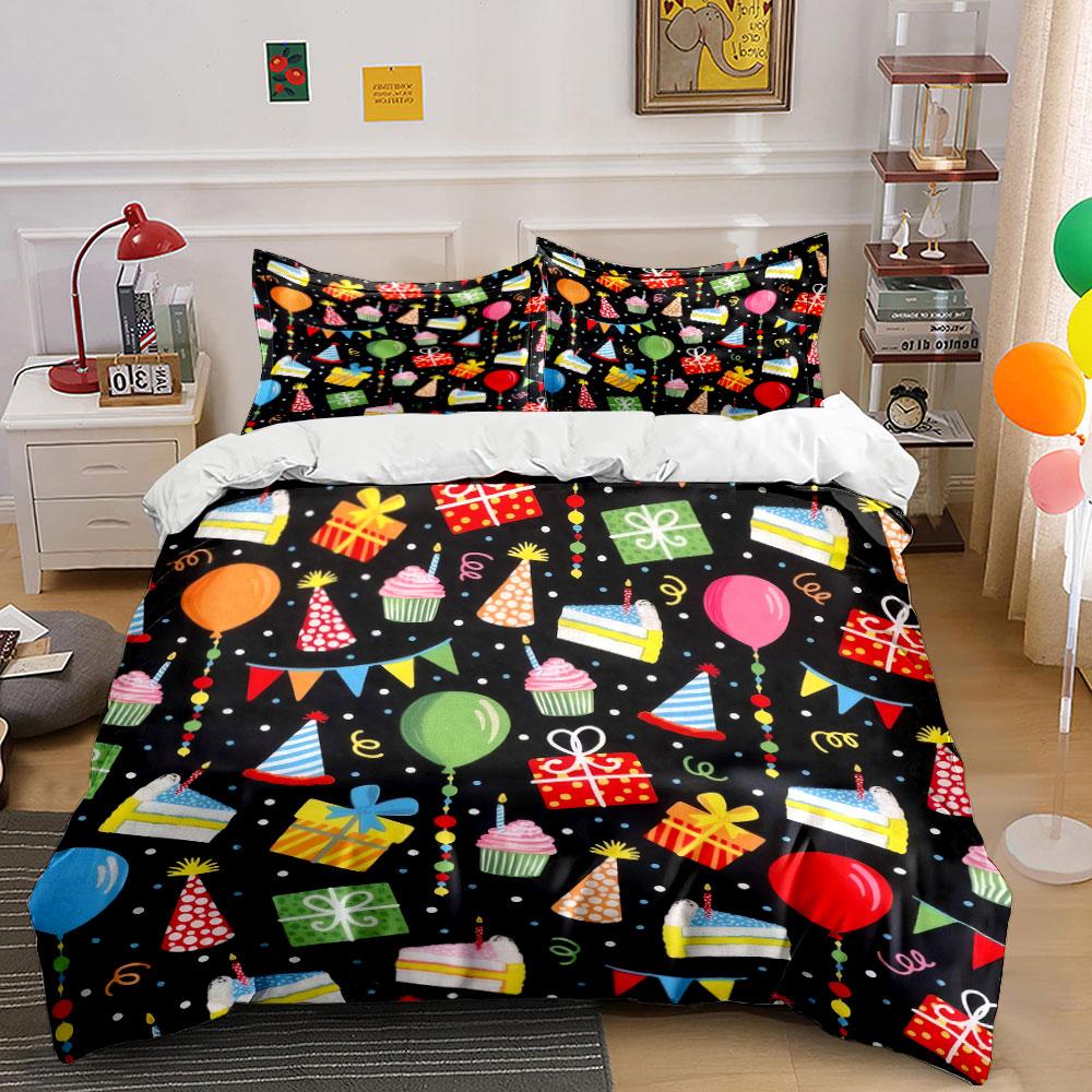 "Birthday Party Decoration Set" Soft Skin-Friendly Bedding Set Includes 1 Duvet Cover And 2 Pillowcase Gift