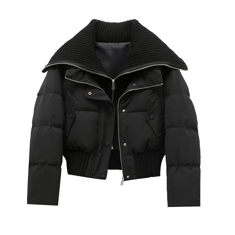 Autumn Winter Women Fake Two Pieces Padded Jacket Turn-down Collar Crop Down Jacket Korean Thick Parkas Outwears Designer
